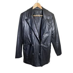 7 For All Mankind Women’s Black Double Breasted Faux Leather Coat Jacket Size M